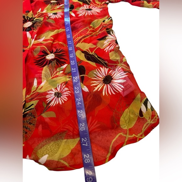 Equipment Femme 100% Silk Sheer Lightweight Blouse Red Floral Print Size M - Picture 8 of 12